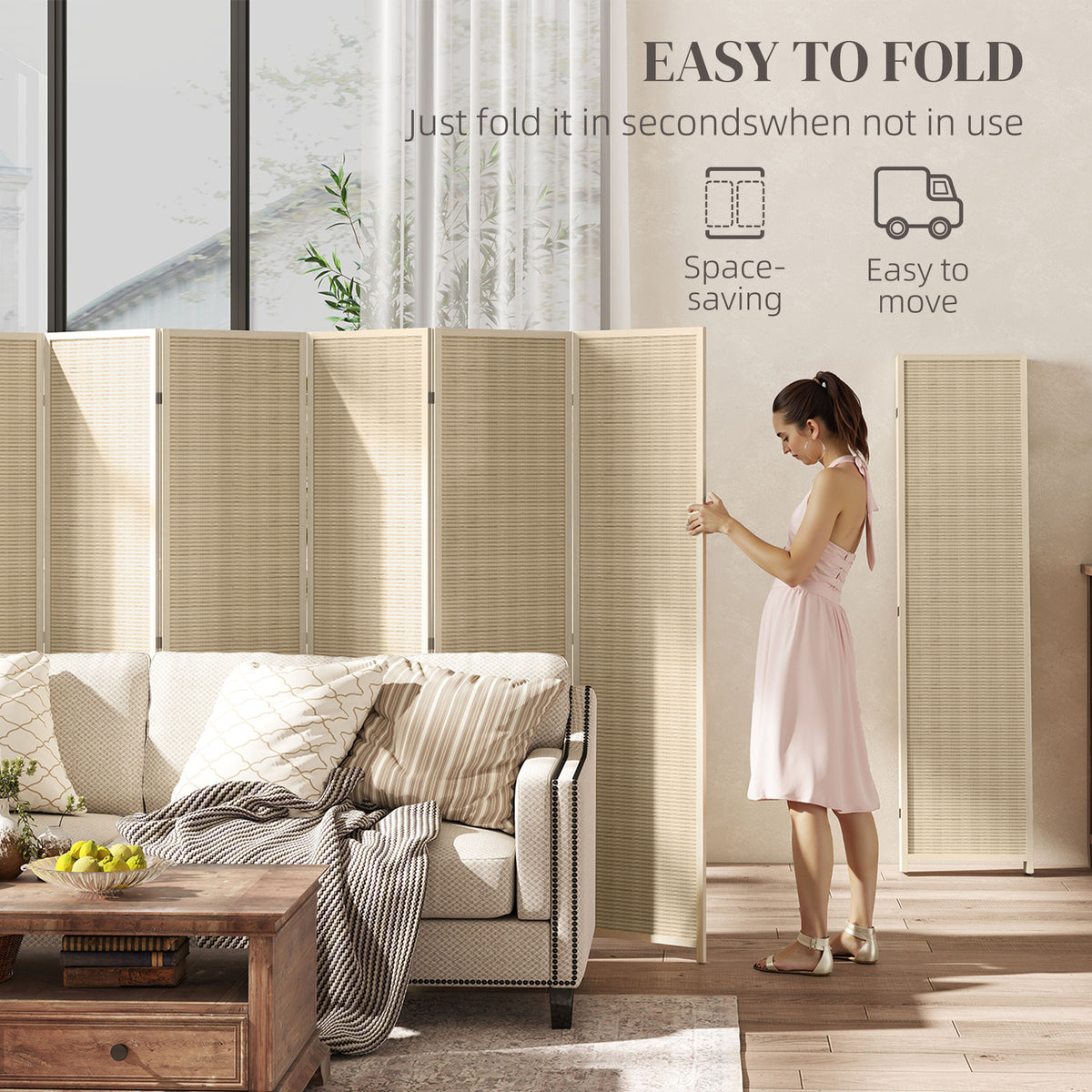 6-Panel Woven Bamboo Room Divider - Natural Wood 71" H-Home Furnishings > Living Room Furniture > Room Dividers-DECOROLALA