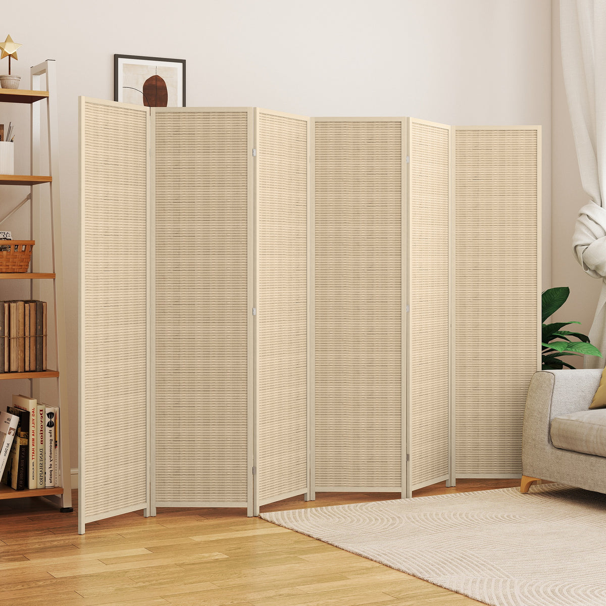 6-Panel Woven Bamboo Room Divider - Natural Wood 71" H-Home Furnishings > Living Room Furniture > Room Dividers-DECOROLALA