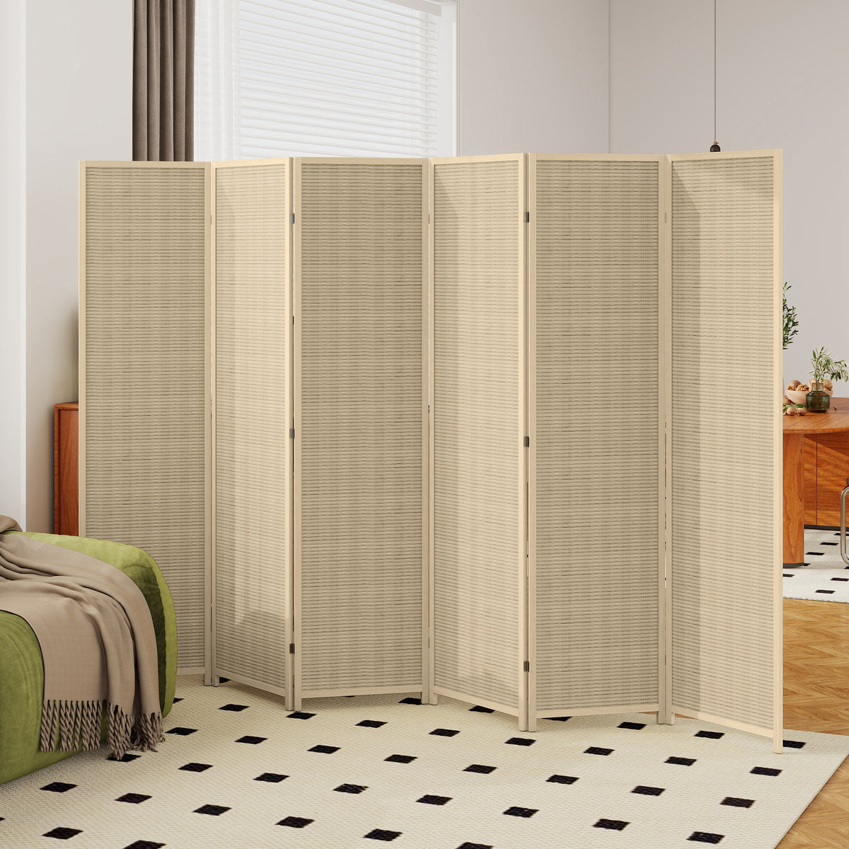 6-Panel Woven Bamboo Room Divider - Natural Wood 71" H-Home Furnishings > Living Room Furniture > Room Dividers-DECOROLALA