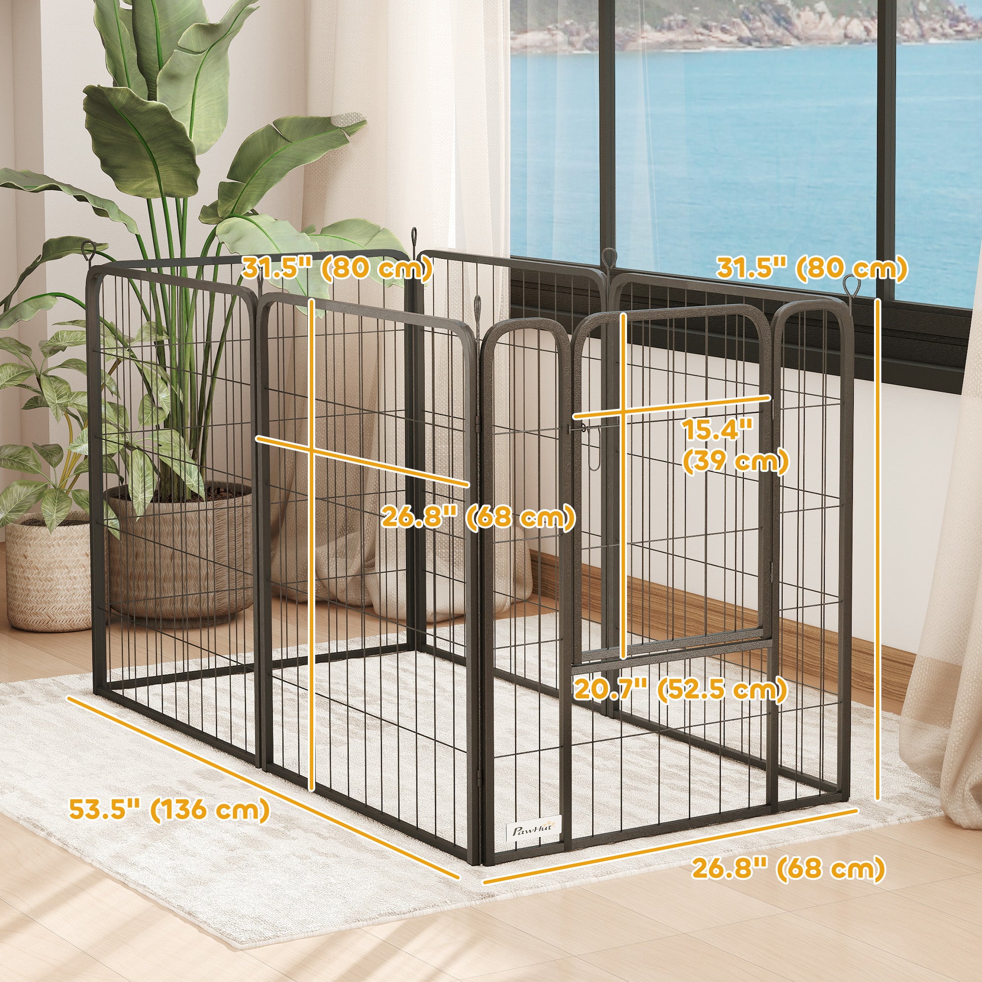 6 Panels Heavy Duty Dog Playpen Outdoor Indoor with Door & Strap, 31.5" Height Portable & Foldable Pet Playpen-Dogs-DECOROLALA