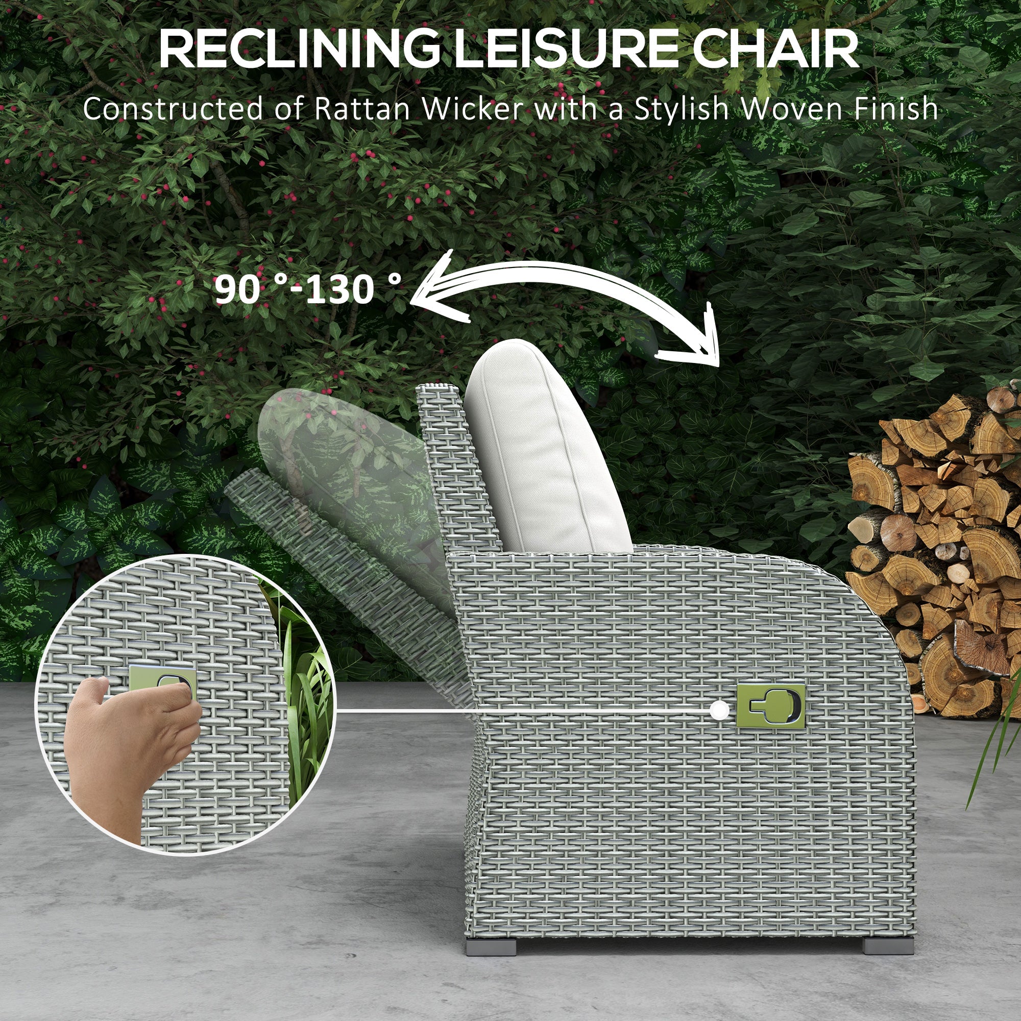 6 Pcs Patio Furniture Set with Wicker Recliner Chairs, PE Wicker Sectional Sofa Set with a 3-Seat Sofa, 2 Footstools, Table, 2 Recliner Chairs, Grey-DECOROLALA