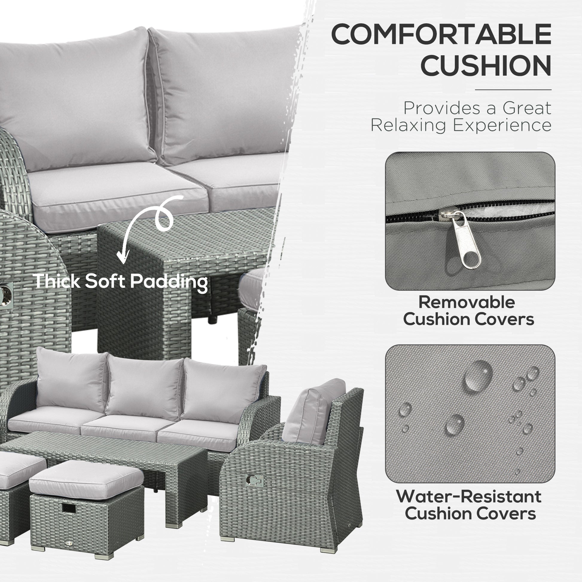 6 Pcs Patio Furniture Set with Wicker Recliner Chairs, PE Wicker Sectional Sofa Set with a 3-Seat Sofa, 2 Footstools, Table, 2 Recliner Chairs, Grey-DECOROLALA