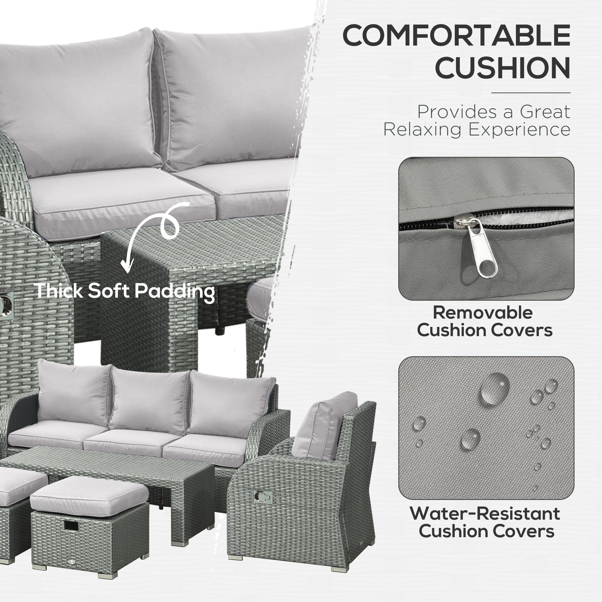 6 Pcs Patio Furniture Set with Wicker Recliner Chairs, PE Wicker Sectional Sofa Set with a 3-Seat Sofa, 2 Footstools, Table, 2 Recliner Chairs, Grey-DECOROLALA