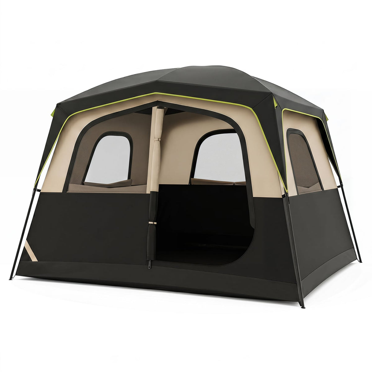 6-Person Camping Tent Easy Setup Family Cabin Tent with Top Rainfly Mesh Windows-Black-Tents-DECOROLALA