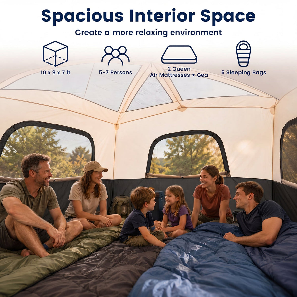 6-Person Camping Tent Easy Setup Family Cabin Tent with Top Rainfly Mesh Windows-Black-Tents-DECOROLALA
