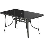 6-Person Metal Patio Dining Table with Glass Top - Black-Patio Dining Tables-DECOROLALA