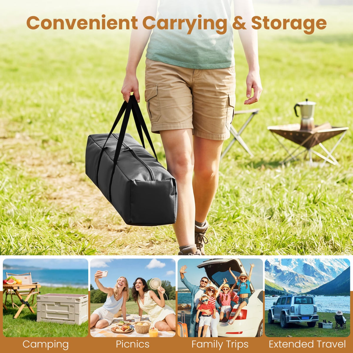 6-Person Outdoor Camping Tent Blackout Easy Setup Instant Cabin Tent with Rainfly and Carrying Bag-Grey-Tents-DECOROLALA