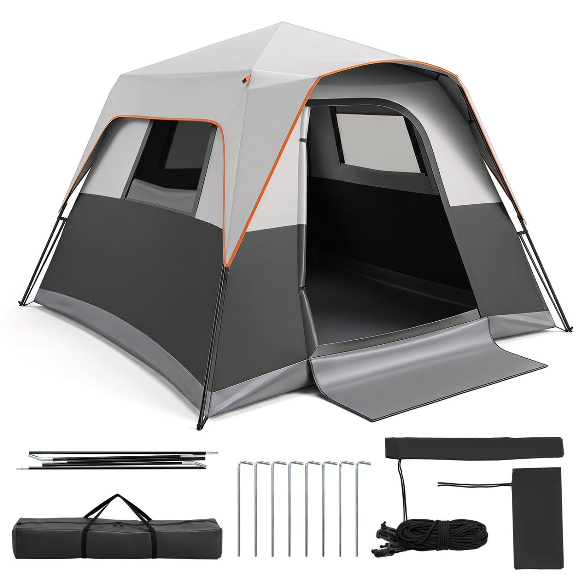 6-Person Outdoor Camping Tent Blackout Easy Setup Instant Cabin Tent with Rainfly and Carrying Bag-Grey-Tents-DECOROLALA