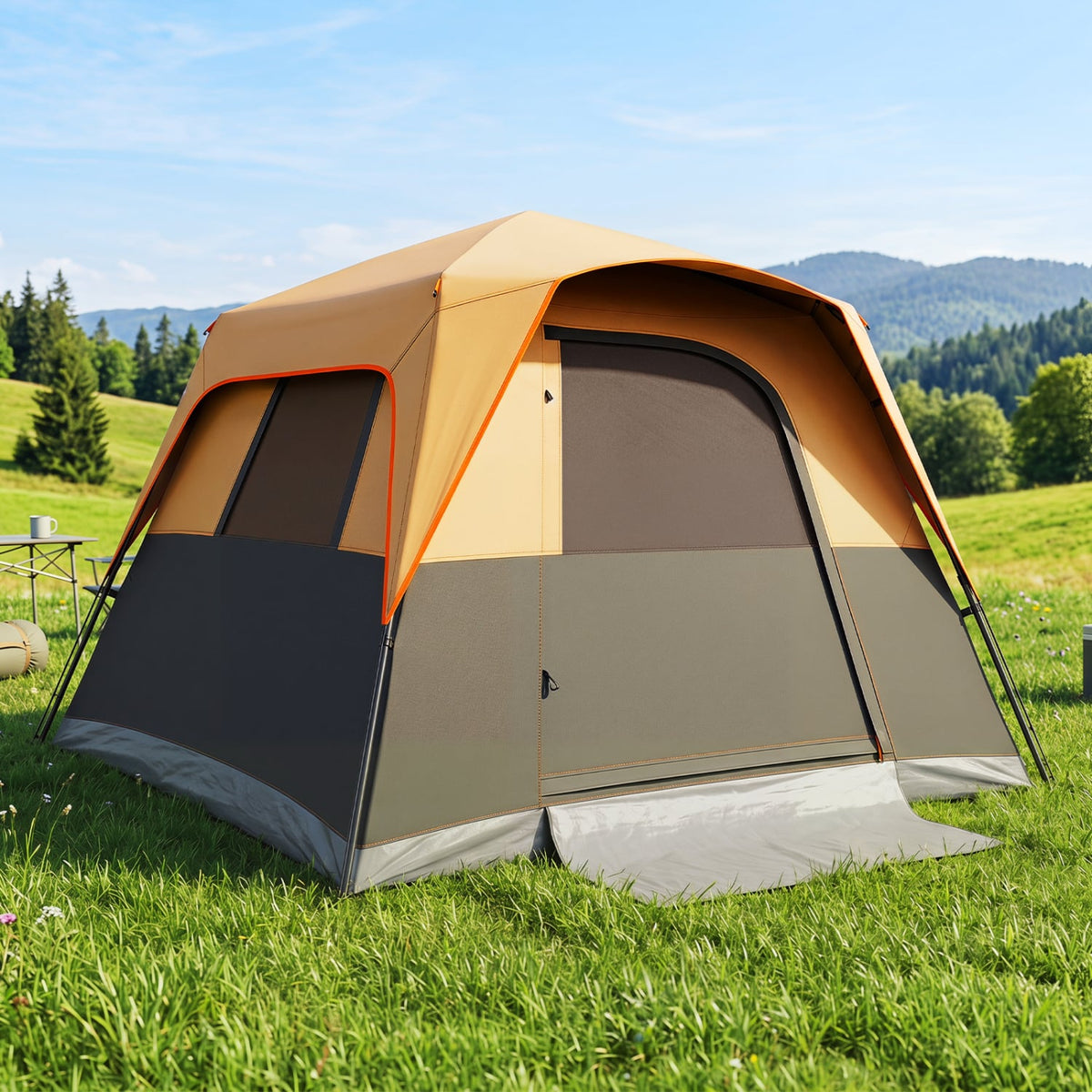 6-Person Outdoor Camping Tent Blackout Easy Setup Instant Cabin Tent with Rainfly and Carrying Bag-Orange-Tents-DECOROLALA