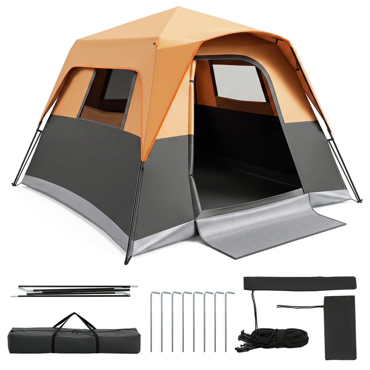 6-Person Outdoor Camping Tent Blackout Easy Setup Instant Cabin Tent with Rainfly and Carrying Bag-Orange-Tents-DECOROLALA
