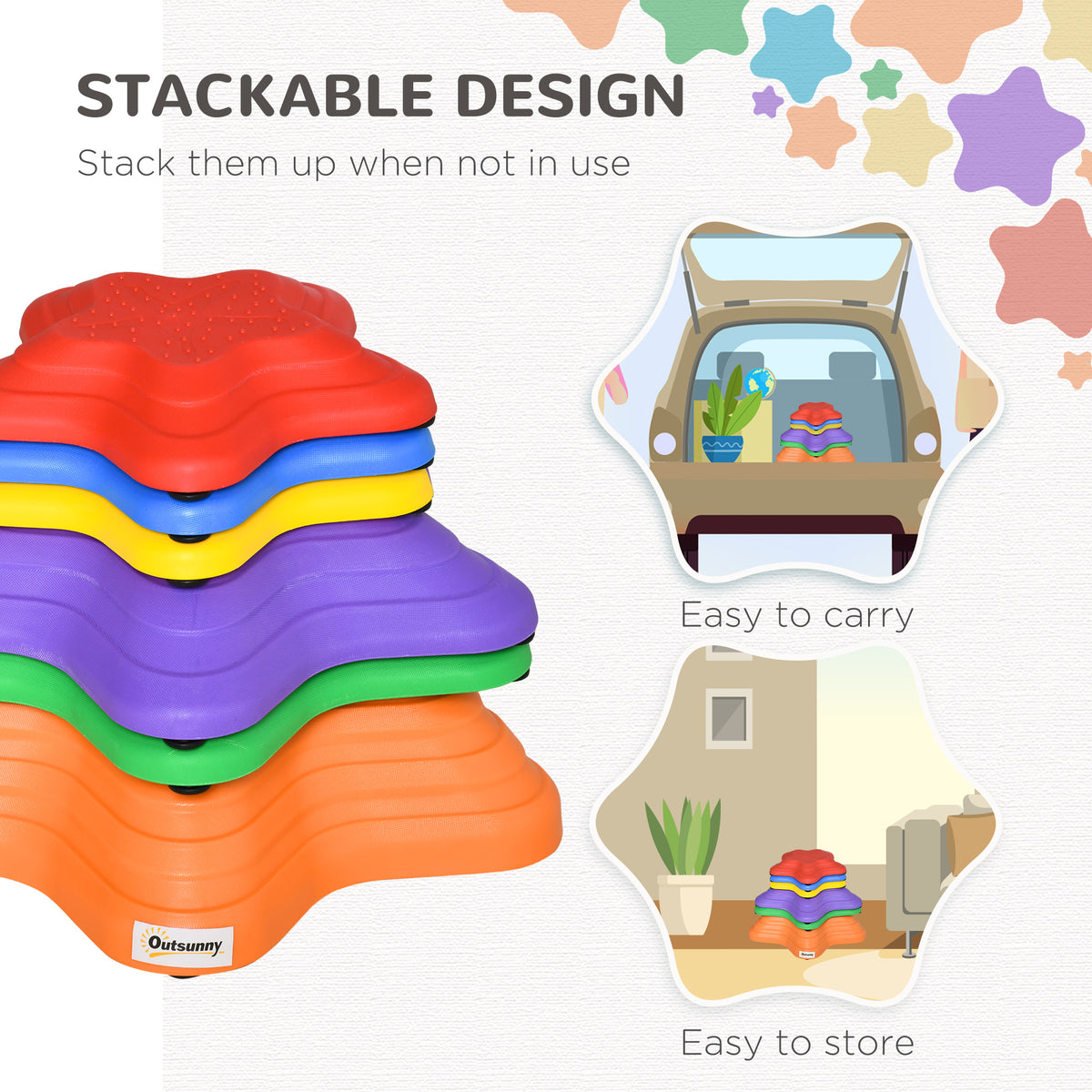 6PCs Larger Size Balance Stepping Stones for Kids with Non-slip Bottom, Stackable Obstacle Course Outdoor Indoor, Play River Rocks with Starfish Style-Toys & Games > Baby & Toddler Toys > Kids Gym & Playmats-DECOROLALA