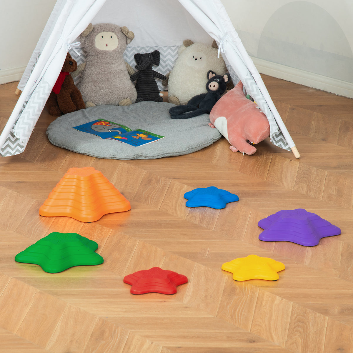 6PCs Larger Size Balance Stepping Stones for Kids with Non-slip Bottom, Stackable Obstacle Course Outdoor Indoor, Play River Rocks with Starfish Style-Toys & Games > Baby & Toddler Toys > Kids Gym & Playmats-DECOROLALA