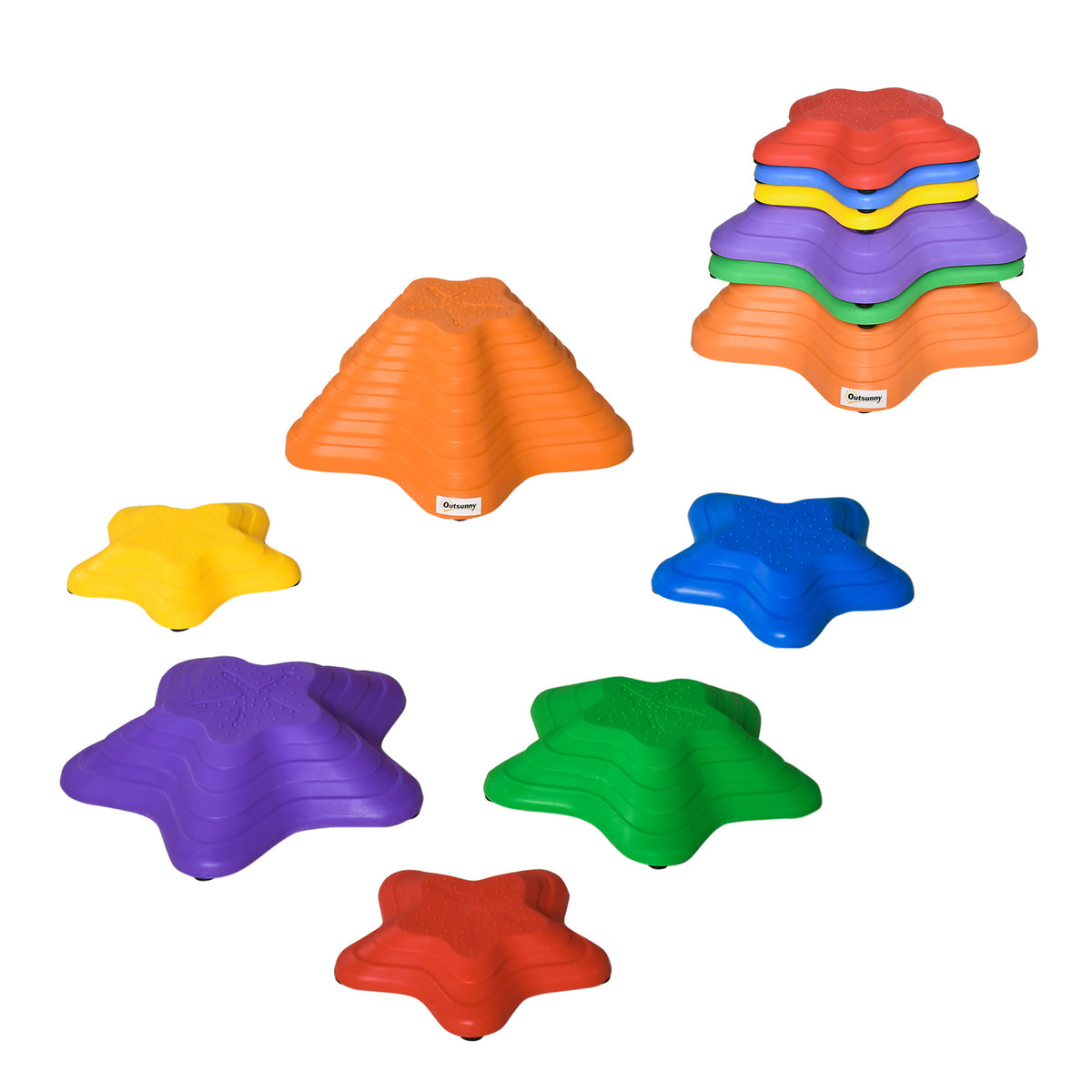6PCs Larger Size Balance Stepping Stones for Kids with Non-slip Bottom, Stackable Obstacle Course Outdoor Indoor, Play River Rocks with Starfish Style-Toys & Games > Baby & Toddler Toys > Kids Gym & Playmats-DECOROLALA