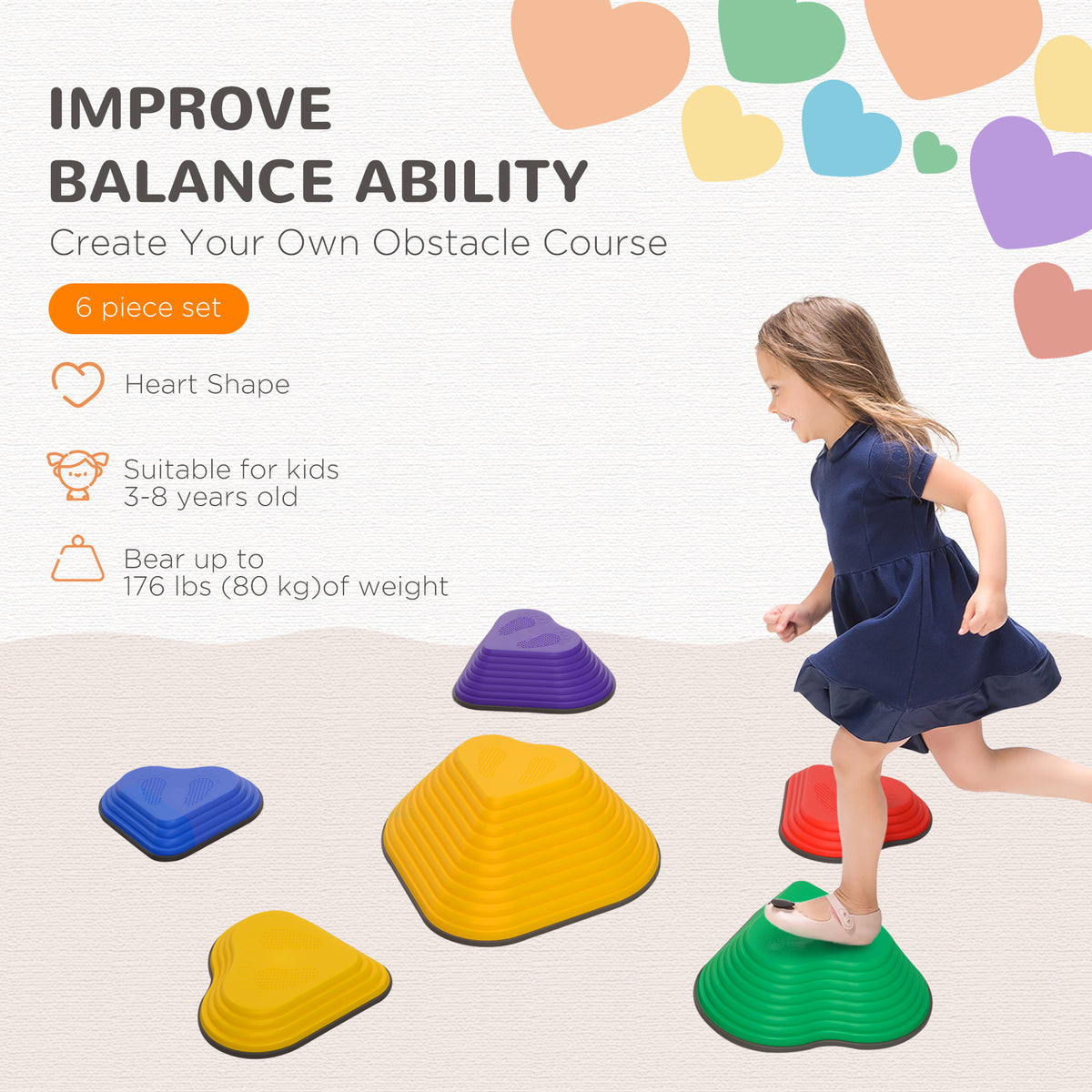 6PCs Non-Slip Stackable Kids Stepping Stones, Heart-Shaped-Toys & Games > Baby & Toddler Toys > Kids Gym & Playmats-DECOROLALA