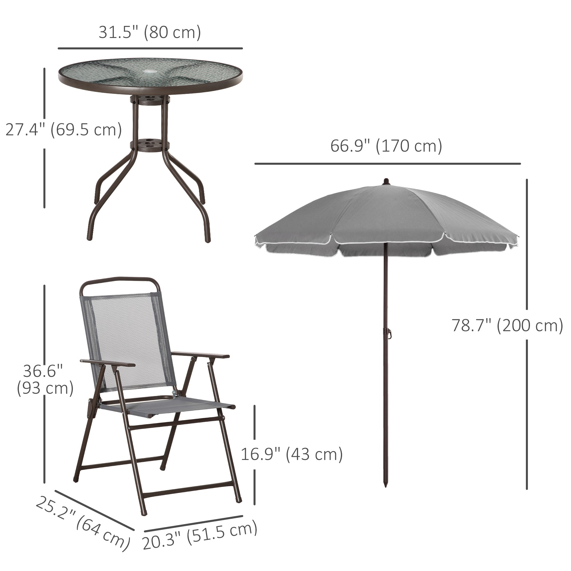 6 Piece Outdoor Dining Set - Grey Table 4 Chairs Umbrella-DECOROLALA