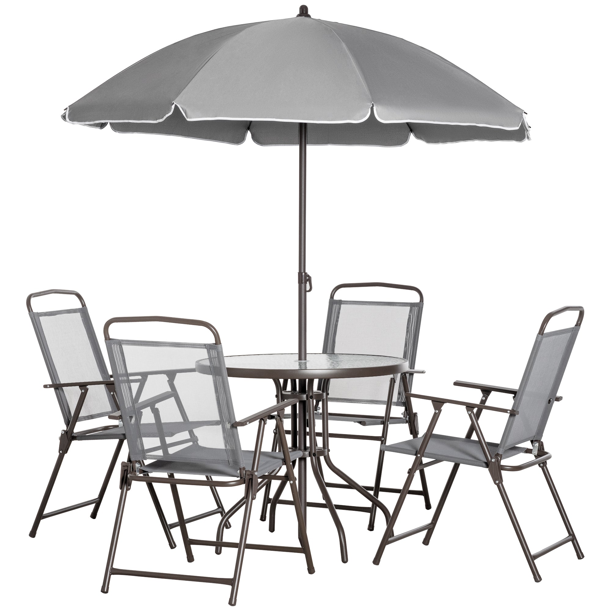 6 Piece Outdoor Dining Set - Grey Table 4 Chairs Umbrella-DECOROLALA