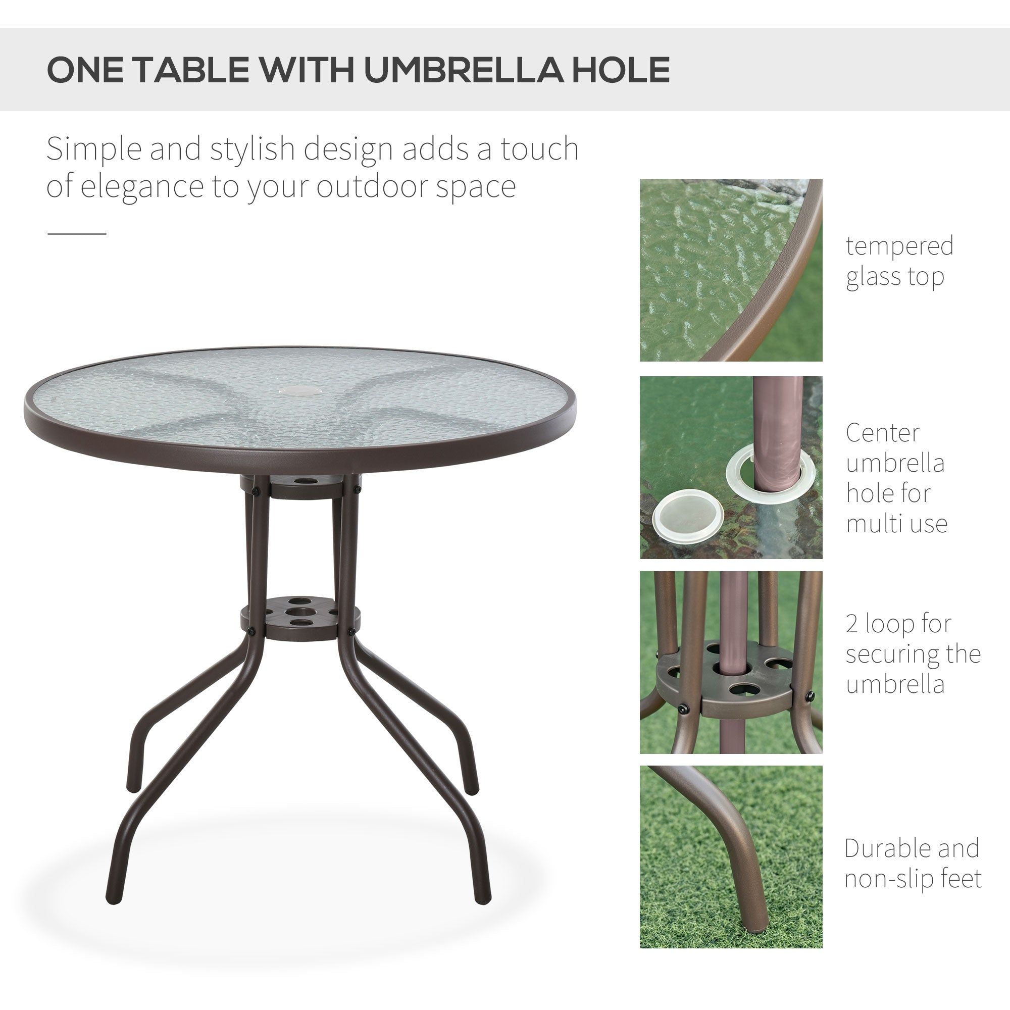 6-Piece Outdoor Dining Set - Round Glass Table, 4 Chairs & Umbrella-DECOROLALA