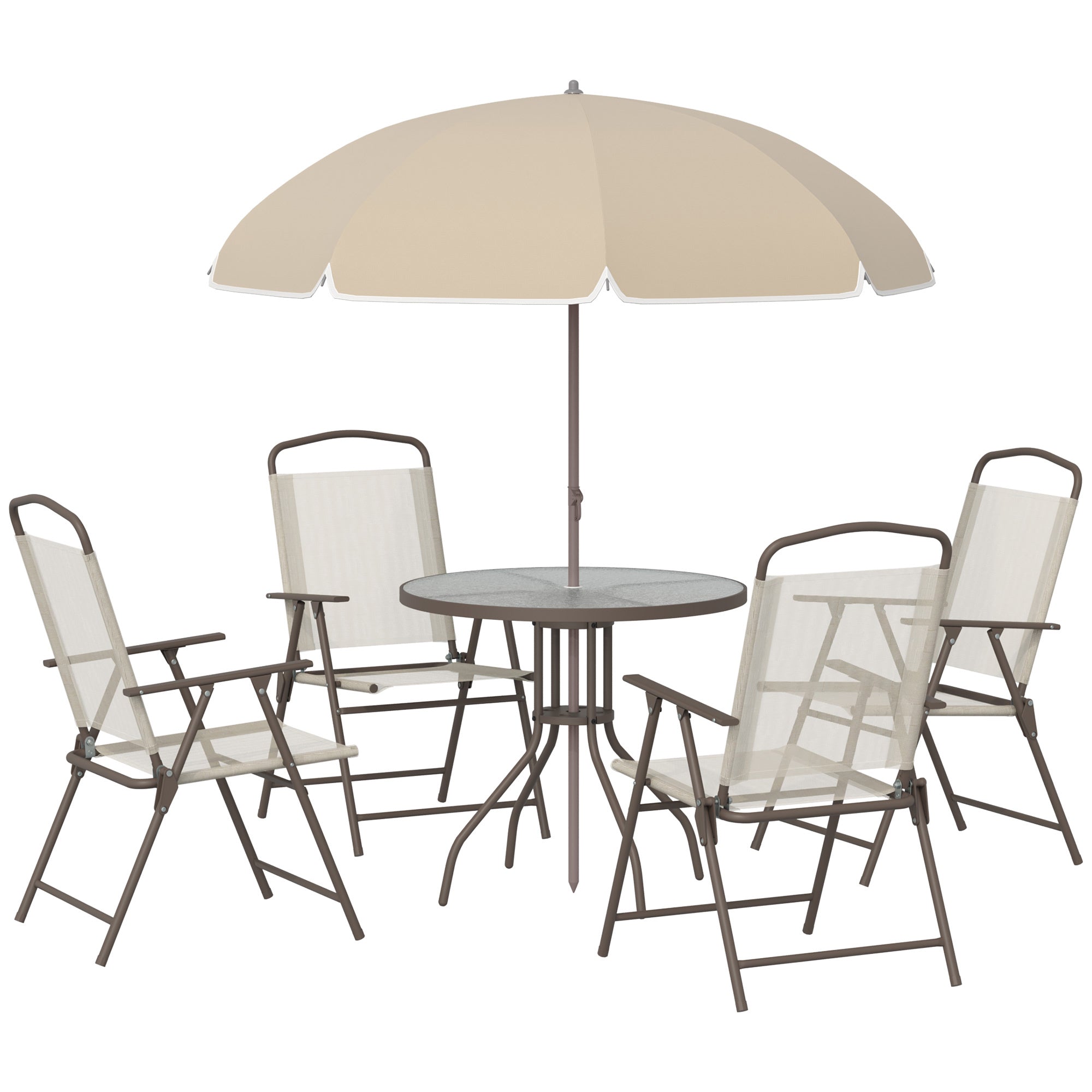 6-Piece Outdoor Dining Set - Round Glass Table, 4 Chairs & Umbrella-DECOROLALA