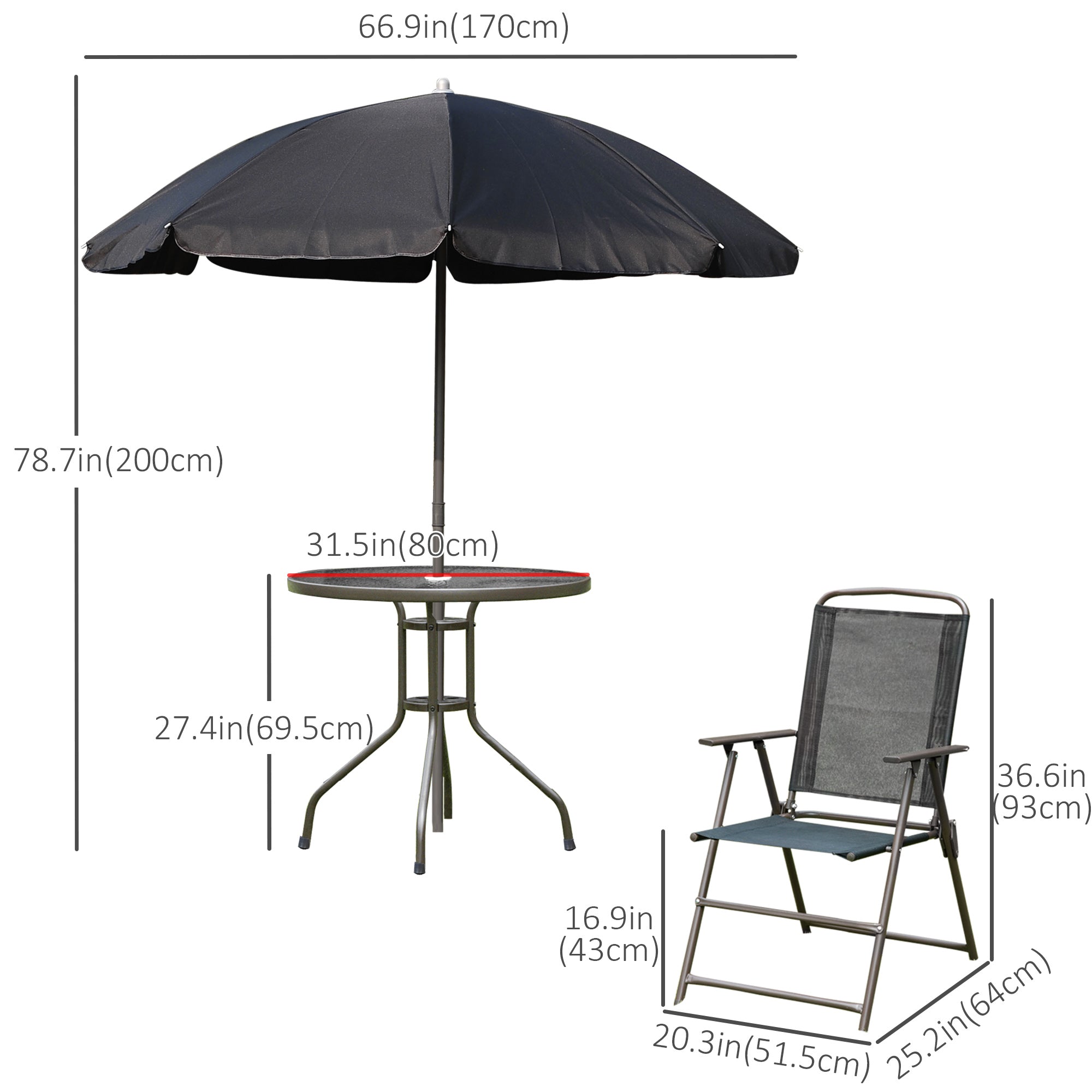 6-Piece Outdoor Dining Set - Round Glass Table, 4 Chairs & Umbrella-DECOROLALA