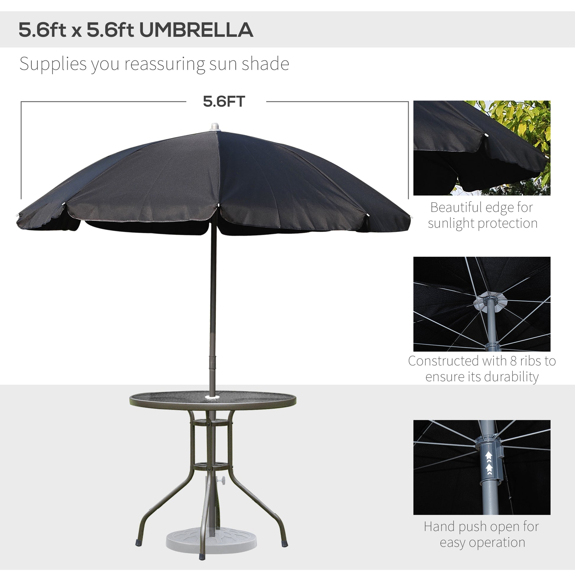 6-Piece Outdoor Dining Set - Round Glass Table, 4 Chairs & Umbrella-DECOROLALA