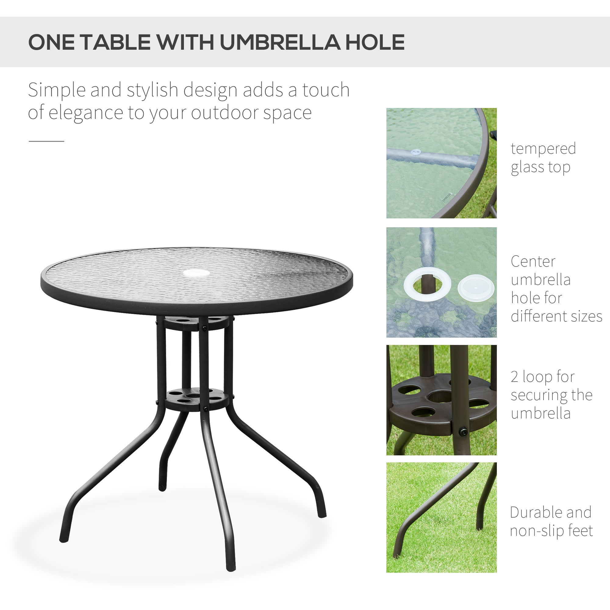 6-Piece Outdoor Dining Set - Round Glass Table, 4 Chairs & Umbrella-DECOROLALA
