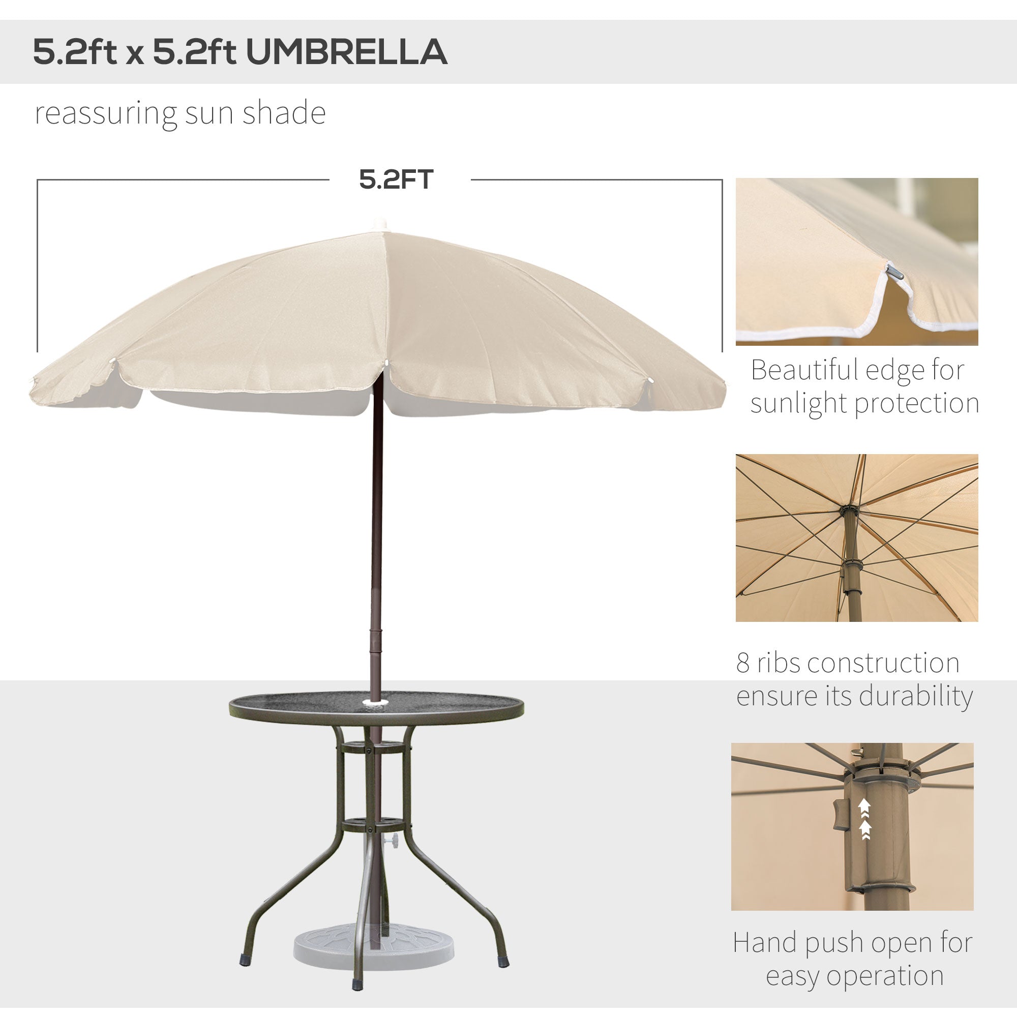 6-Piece Outdoor Dining Set - Round Glass Table, 4 Chairs & Umbrella-DECOROLALA