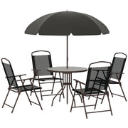 6-Piece Outdoor Dining Set - Round Glass Table, 4 Chairs & Umbrella-DECOROLALA