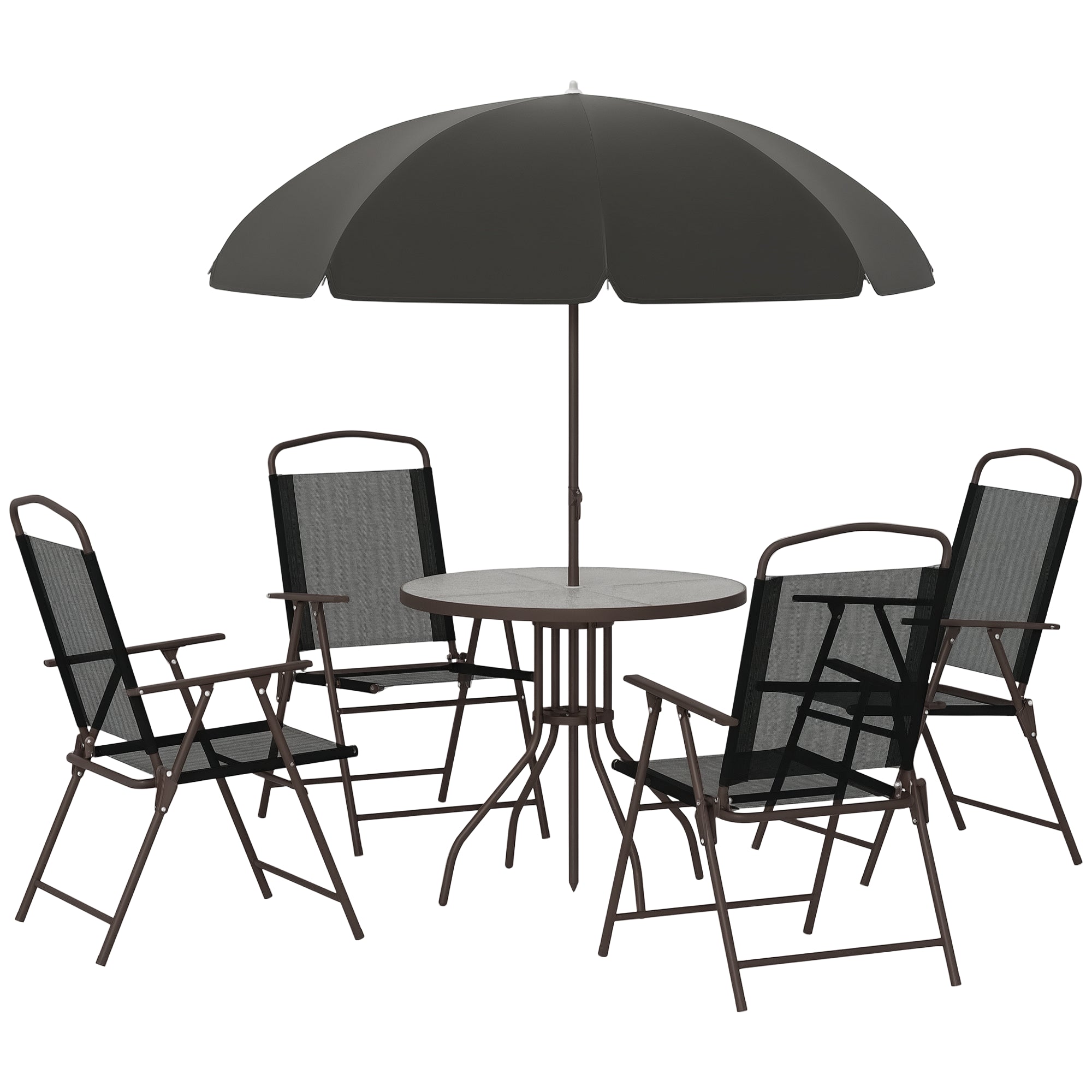 6-Piece Outdoor Dining Set - Round Glass Table, 4 Chairs & Umbrella-DECOROLALA