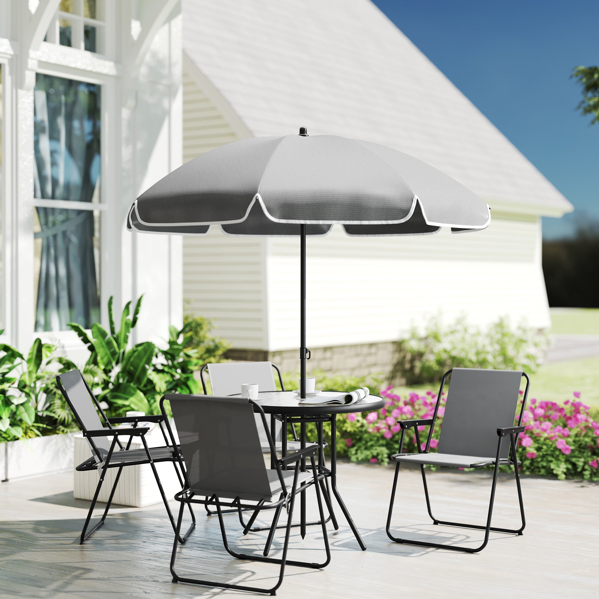 6-Piece Patio Dining Set - Grey Glass Table-DECOROLALA
