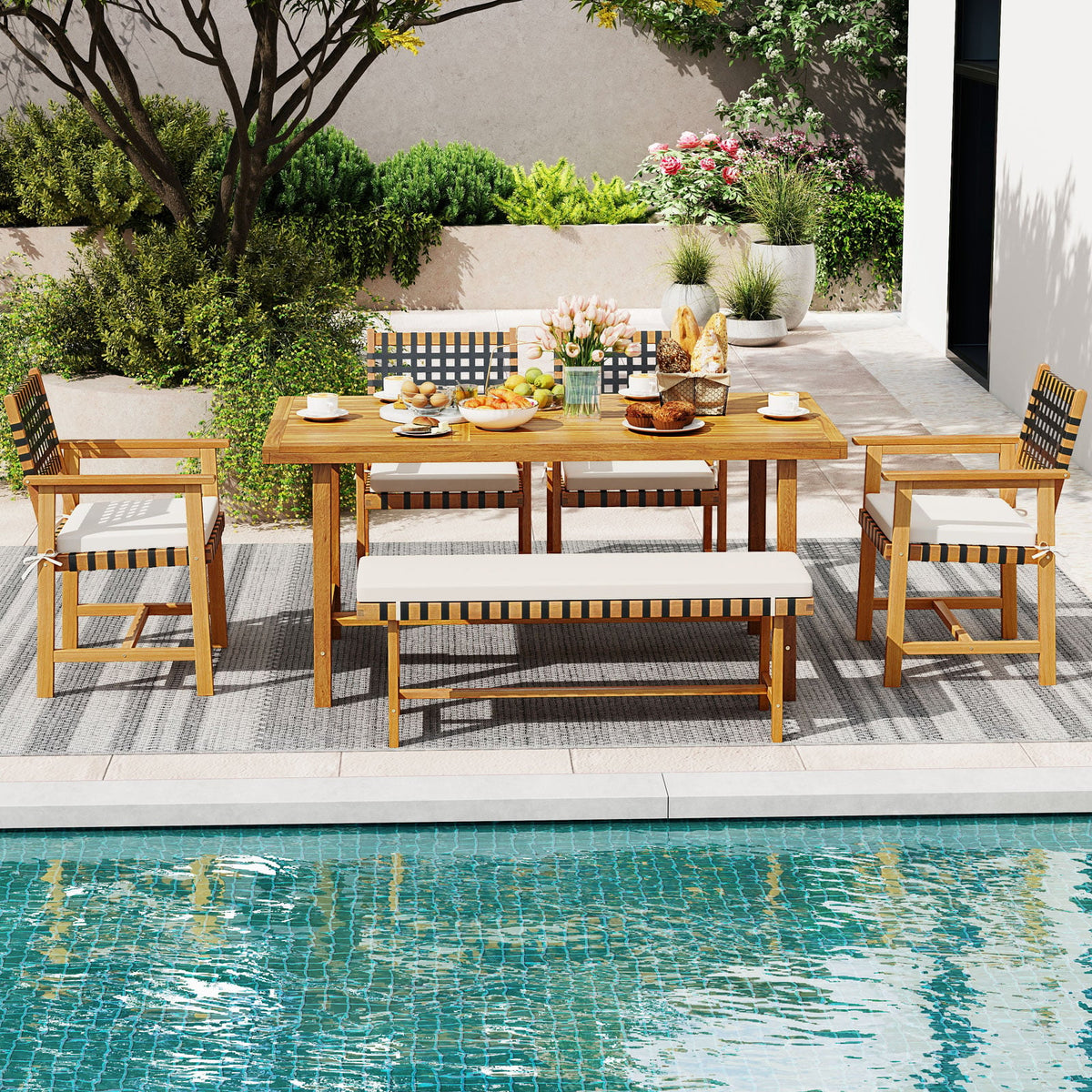6-Piece Patio Dining Set for 5-6 People Farmhouse Furniture-Patio Dining Sets-DECOROLALA