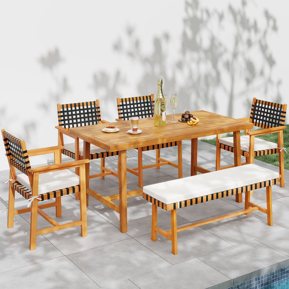 6-Piece Patio Dining Set for 5-6 People Farmhouse Furniture-Patio Dining Sets-DECOROLALA