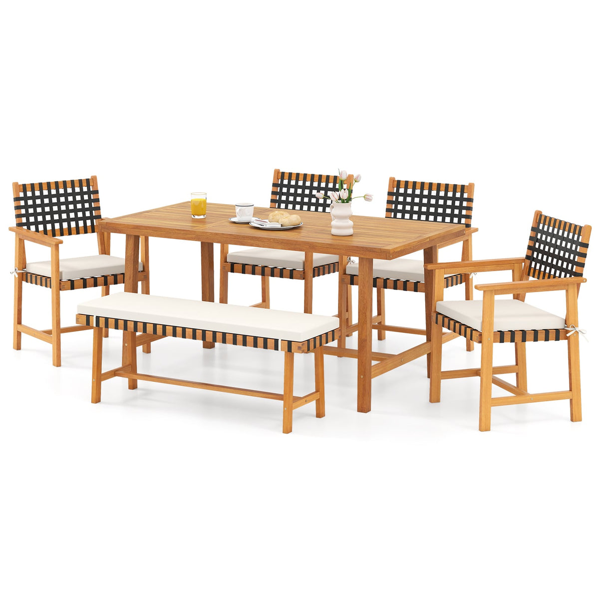 6-Piece Patio Dining Set for 5-6 People Farmhouse Furniture-Patio Dining Sets-DECOROLALA