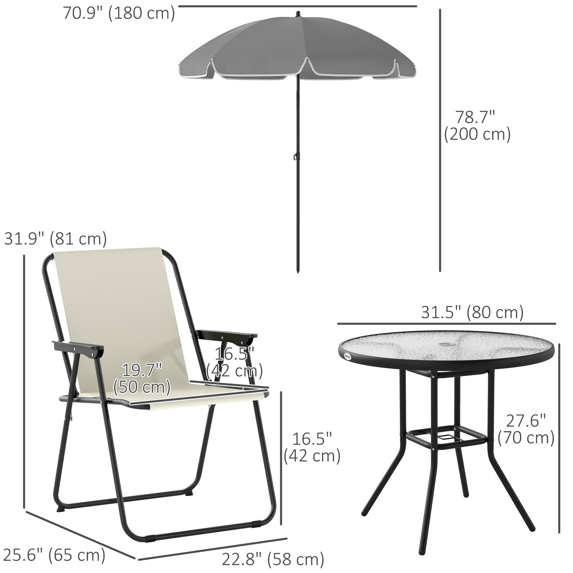 6-Piece Patio Dining Set w/ Umbrella - Cream-DECOROLALA