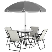 6-Piece Patio Dining Set w/ Umbrella - Cream-DECOROLALA