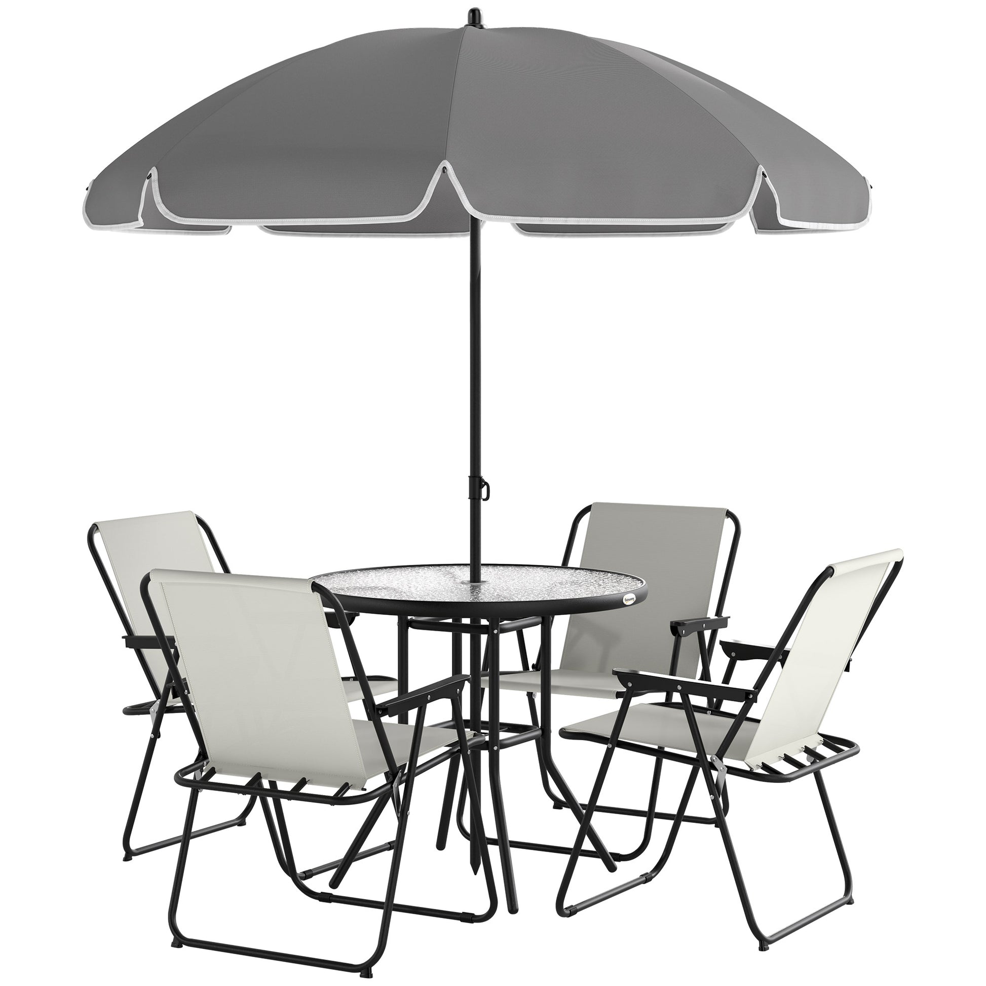 6-Piece Patio Dining Set w/ Umbrella - Cream-DECOROLALA