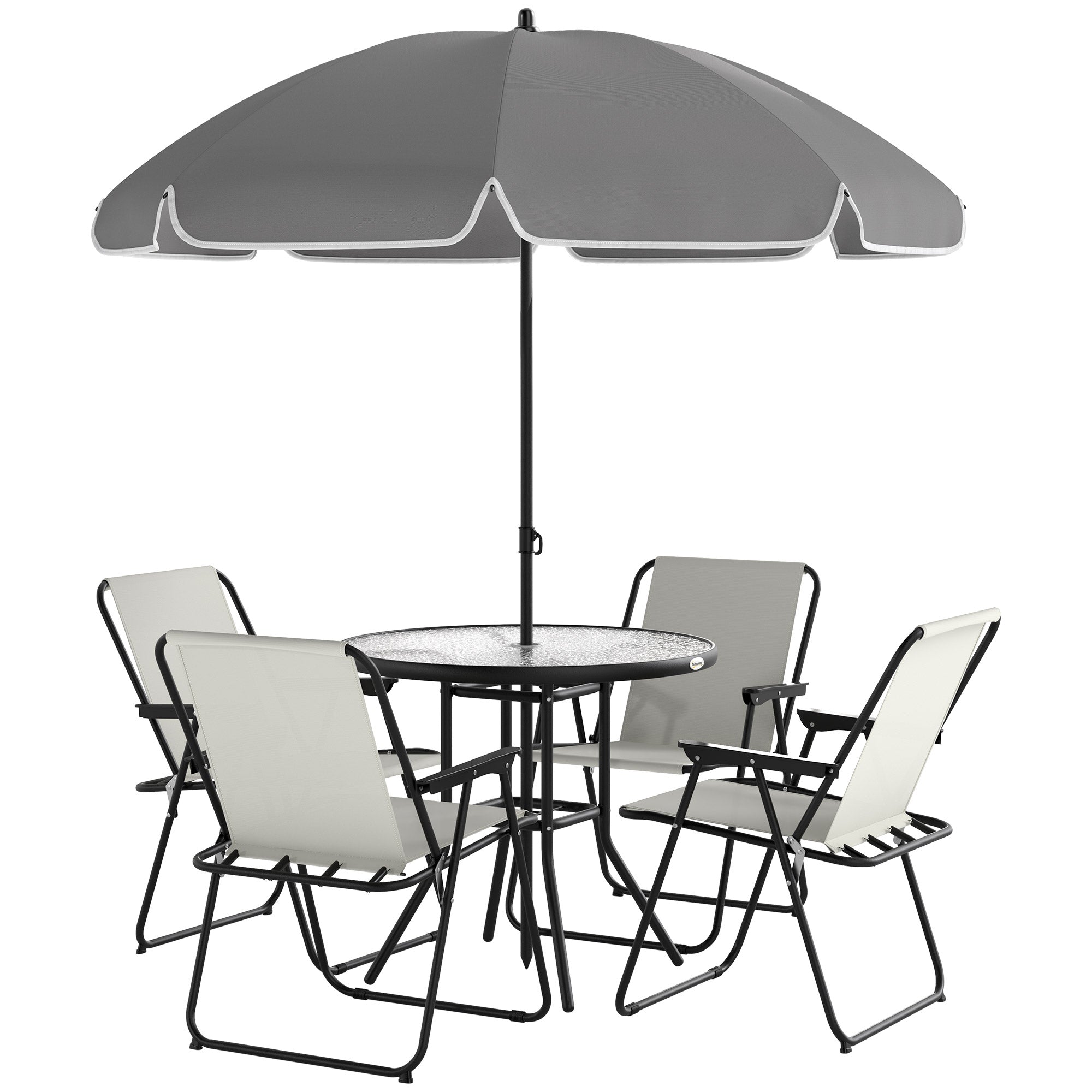 6-Piece Patio Dining Set w/ Umbrella - Cream-DECOROLALA