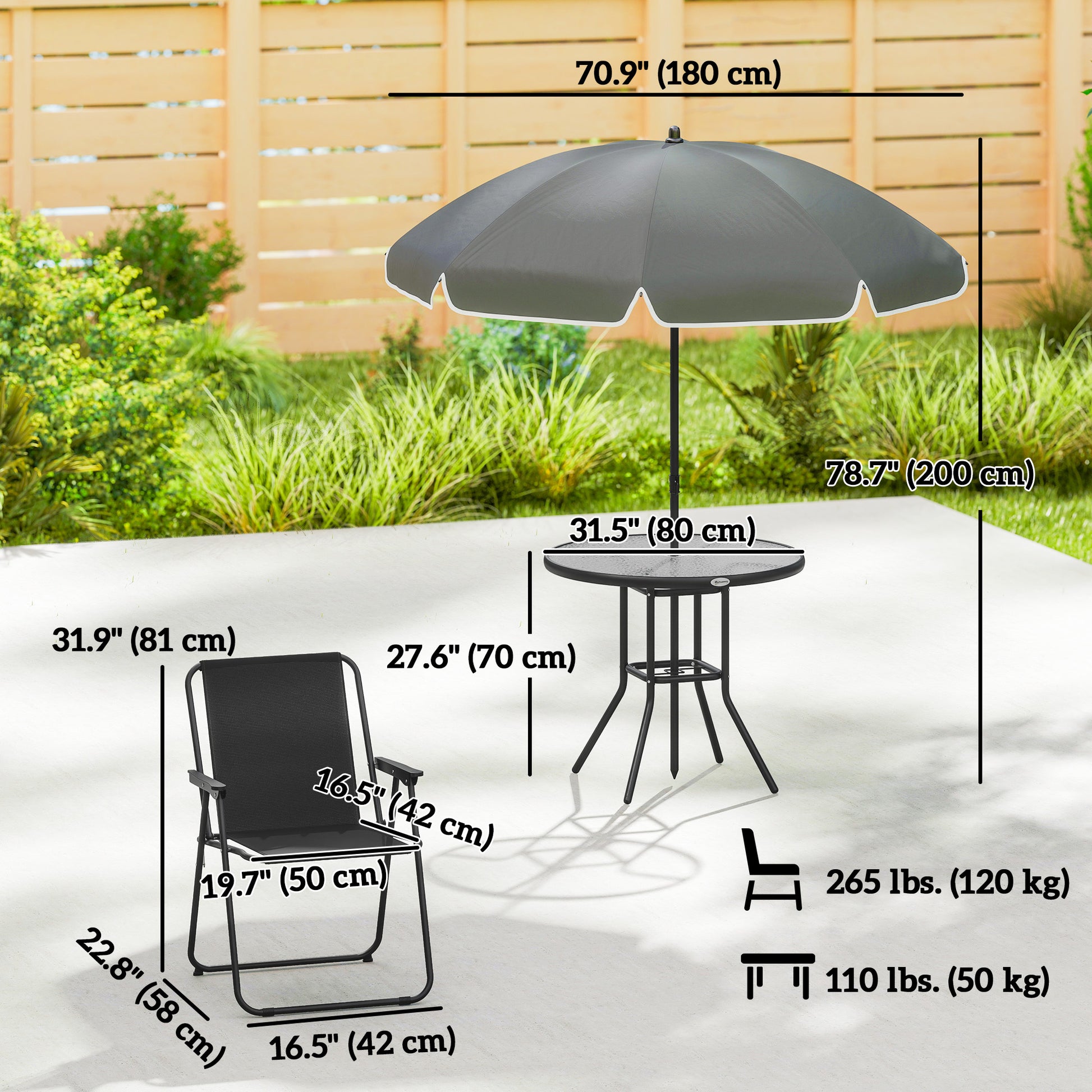 6-Piece Patio Dining Set with Umbrella and 4 Chairs - Black-DECOROLALA