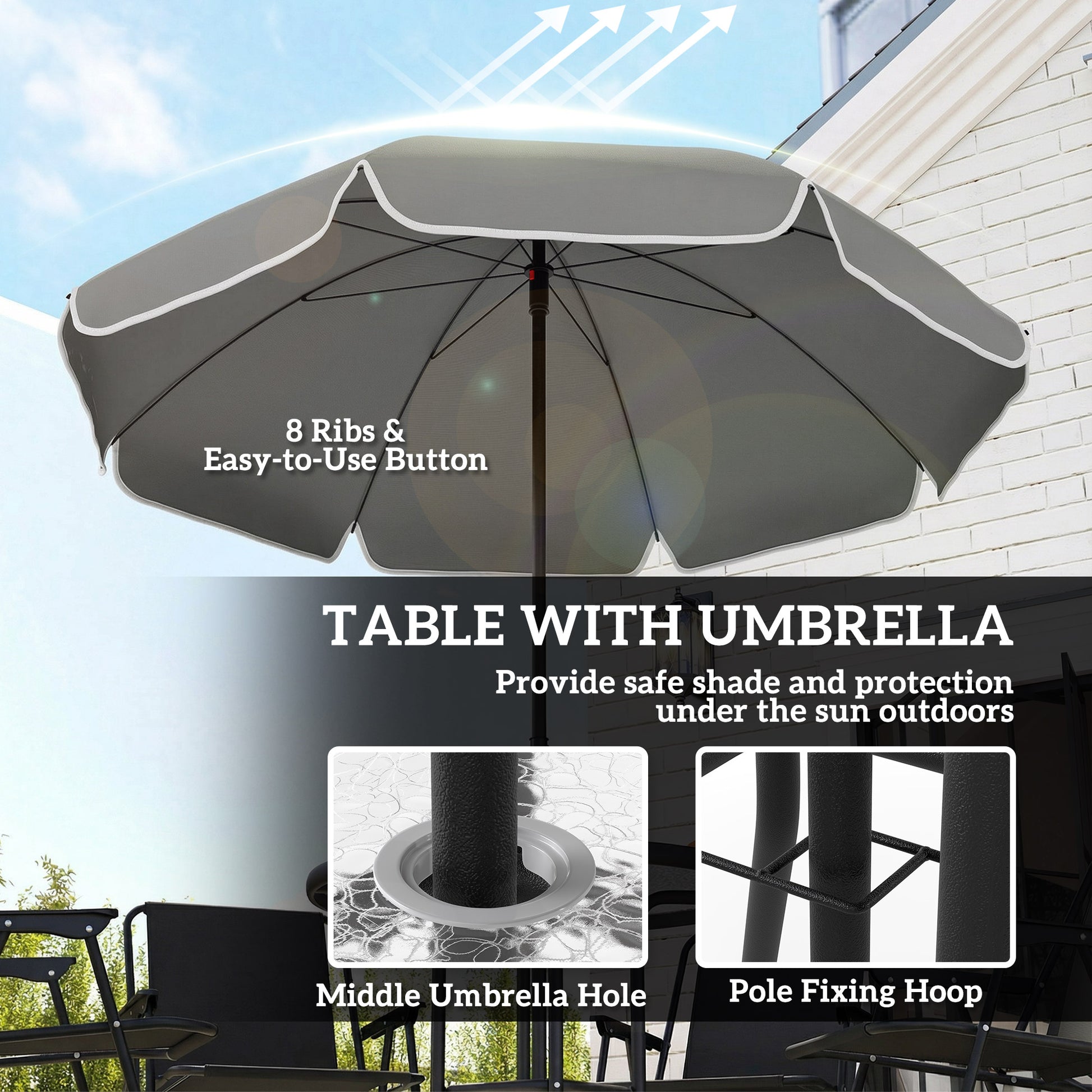 6-Piece Patio Dining Set with Umbrella and 4 Chairs - Black-DECOROLALA