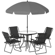 6-Piece Patio Dining Set with Umbrella and 4 Chairs - Black-DECOROLALA