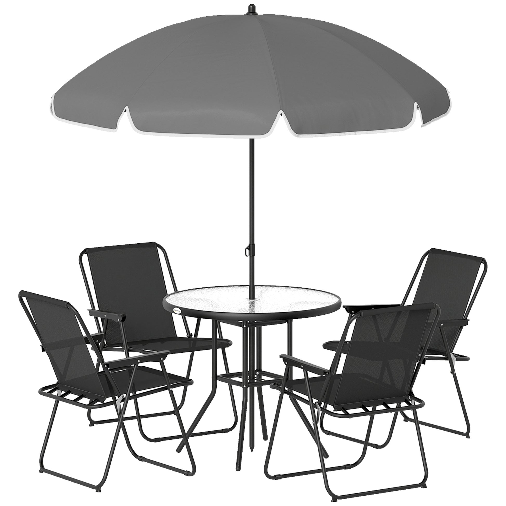 6-Piece Patio Dining Set with Umbrella and 4 Chairs - Black-DECOROLALA