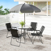 6-Piece Patio Dining Set with Umbrella and 4 Chairs - Black-DECOROLALA