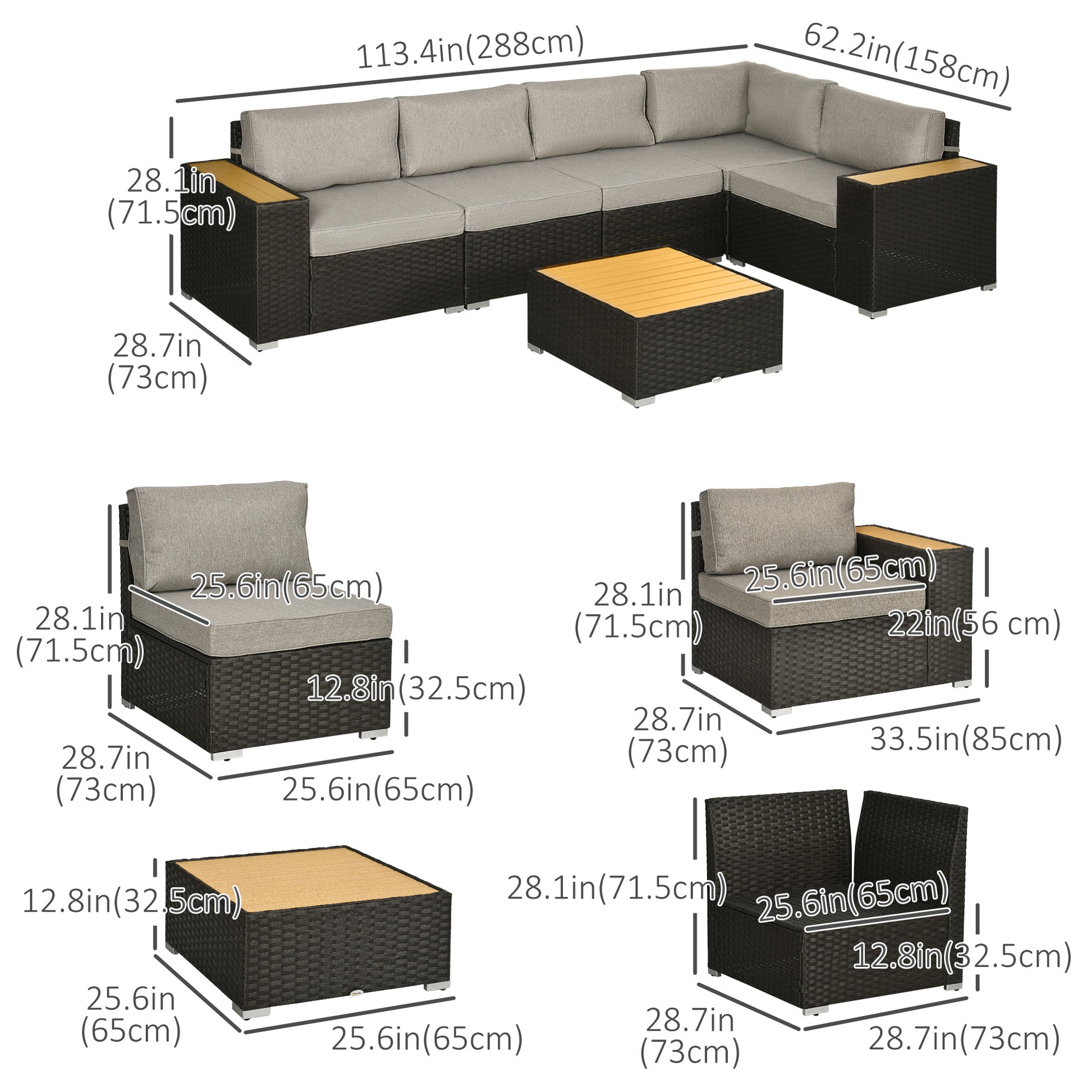 6-Piece Rattan Patio Sectional - Light Grey-DECOROLALA