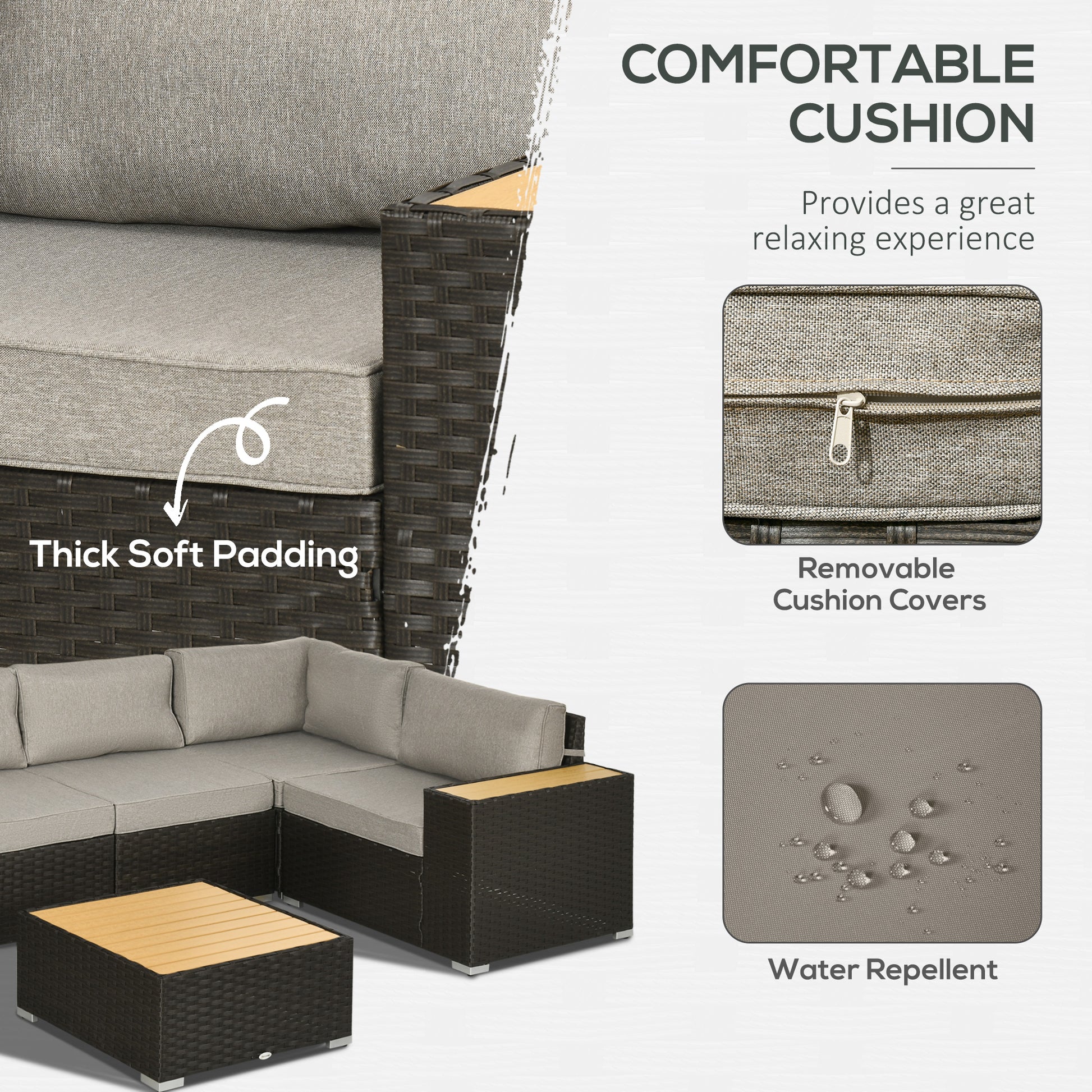 6-Piece Rattan Patio Sectional - Light Grey-DECOROLALA