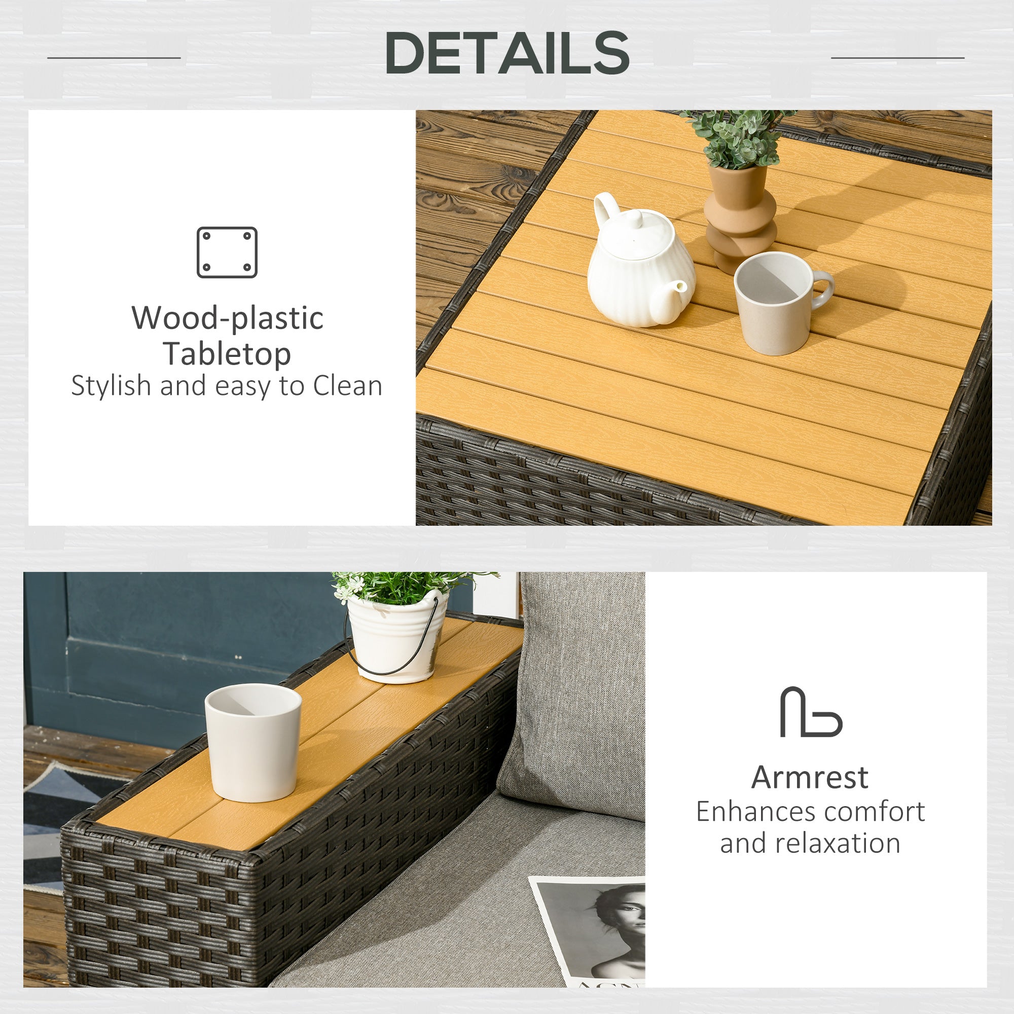 6-Piece Rattan Patio Sectional - Light Grey-DECOROLALA