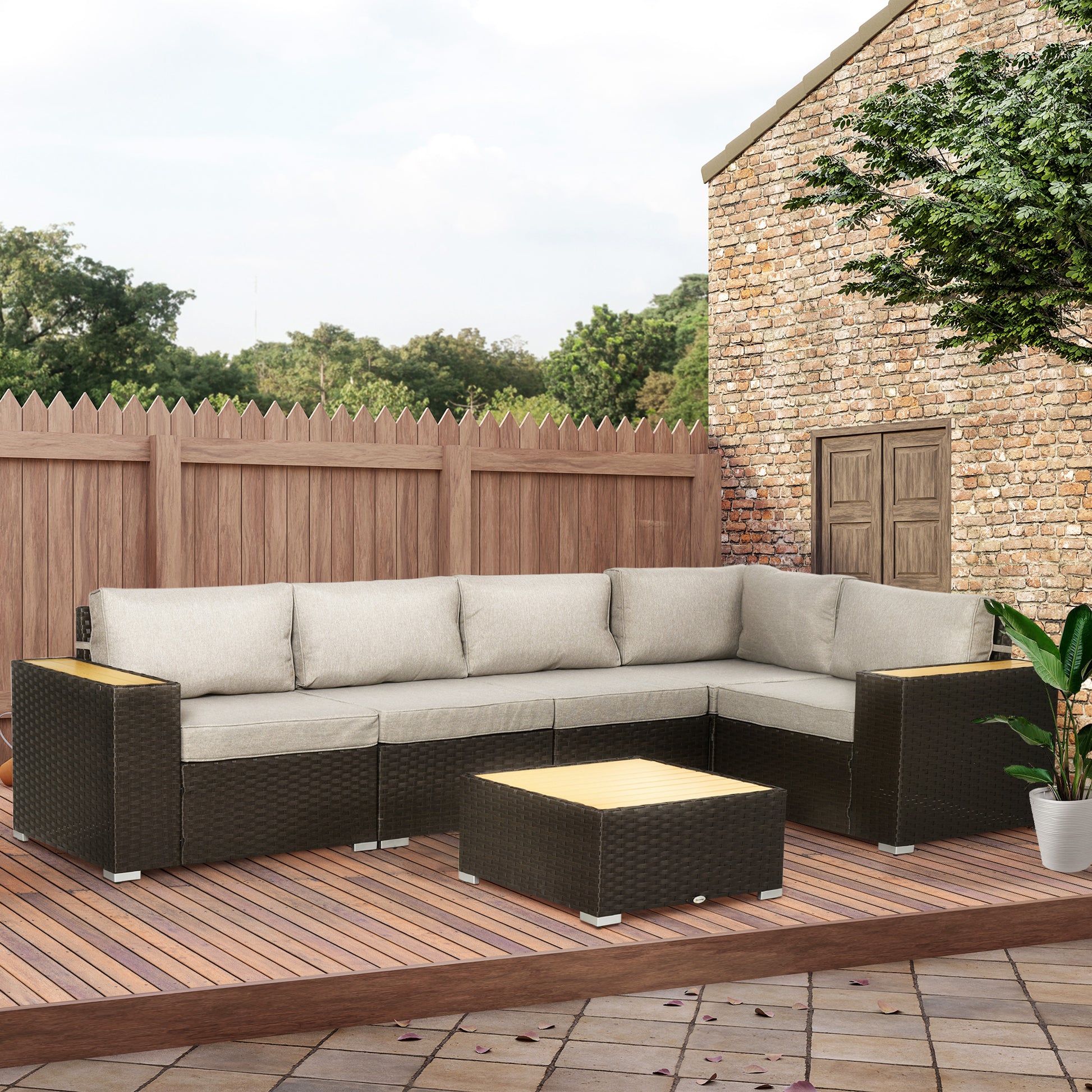 6-Piece Rattan Patio Sectional - Light Grey-DECOROLALA