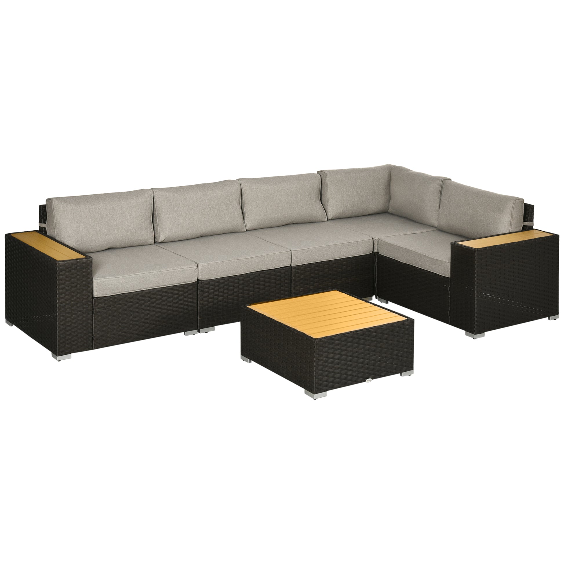 6-Piece Rattan Patio Sectional - Light Grey-DECOROLALA