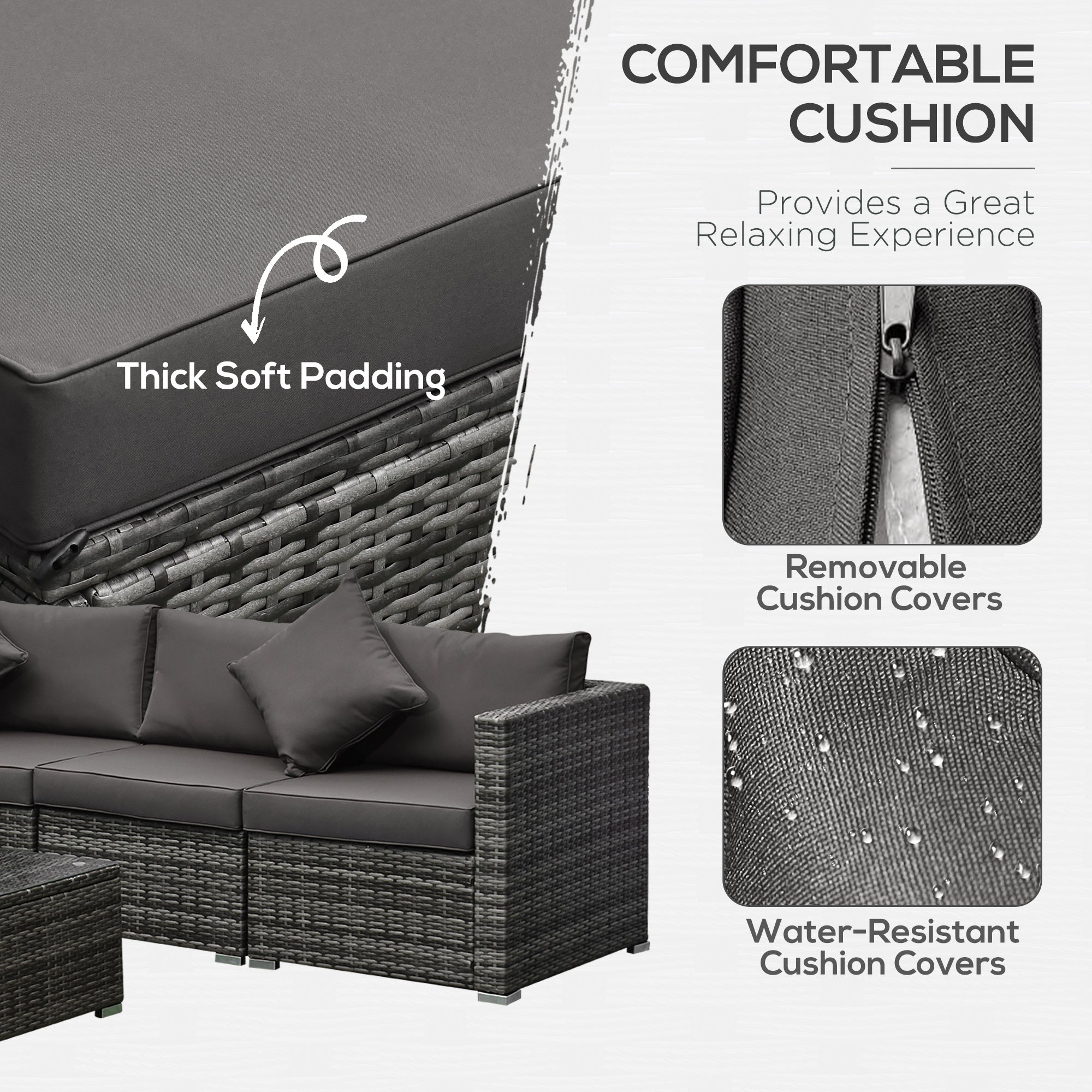 6 Piece Rattan Patio Sectional Set - Grey Charcoal-DECOROLALA