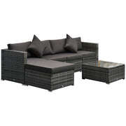6 Piece Rattan Patio Sectional Set - Grey Charcoal-DECOROLALA