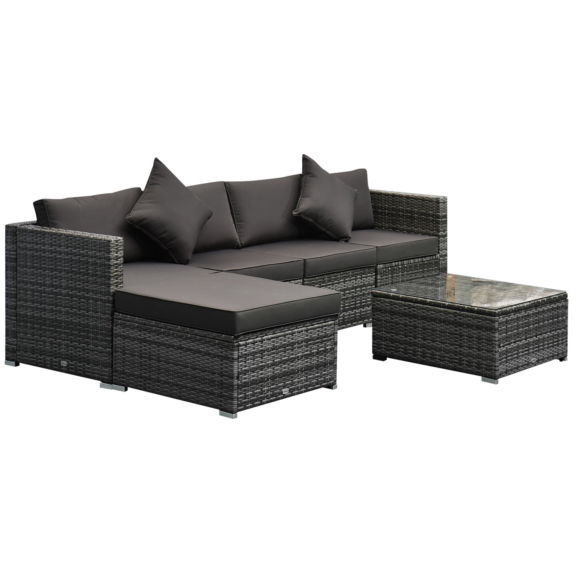 6 Piece Rattan Patio Sectional Set - Grey Charcoal-DECOROLALA