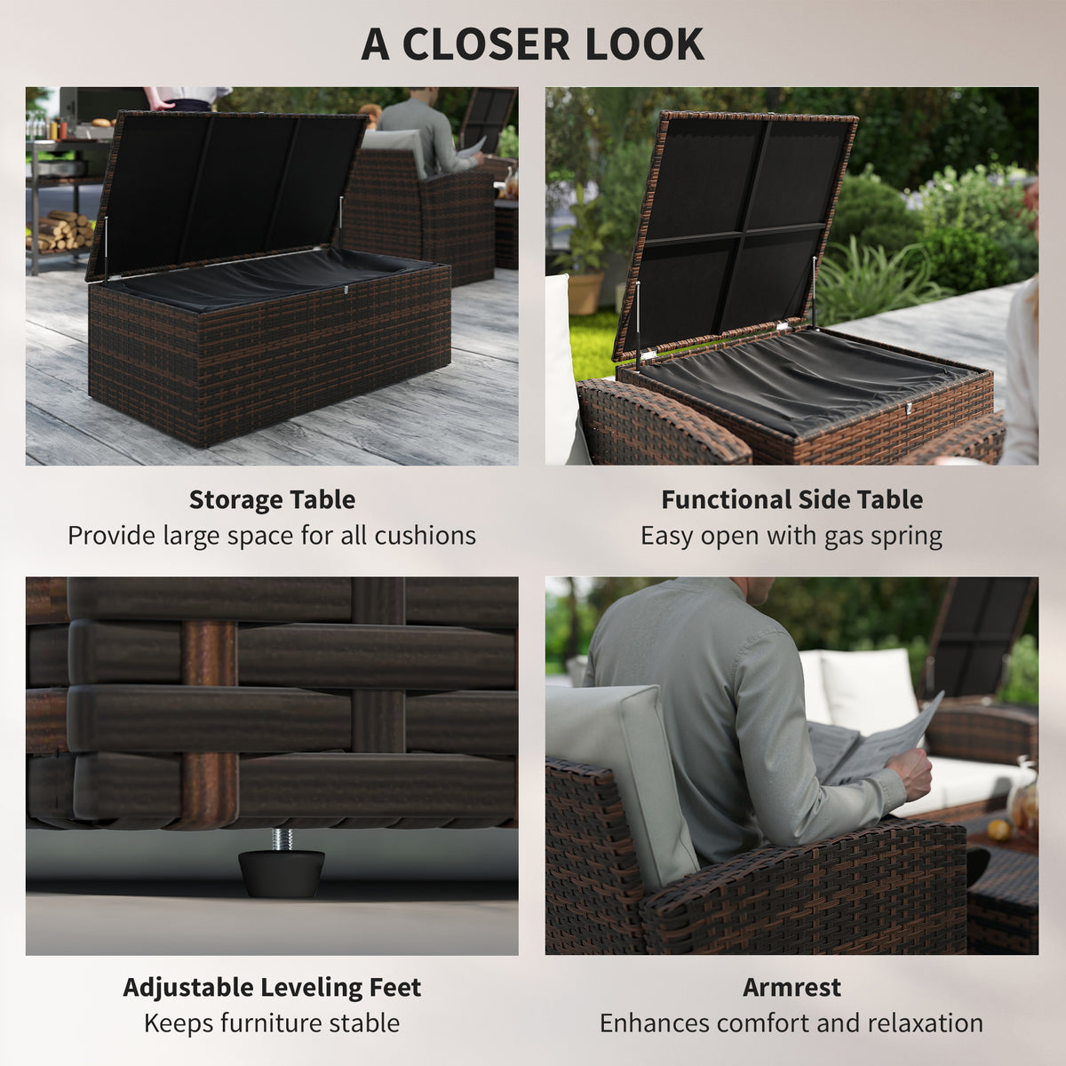 6-Piece Rattan Patio Set - 7-Seater Sectional-Patio Conversation Sets-DECOROLALA